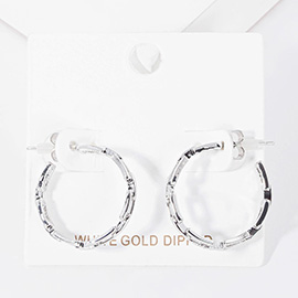 White Gold Dipped Open Metal Rectangle Link Hoop Earrings
