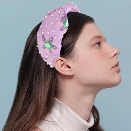 Pearl Sequin Beaded Flower Knot Burnout Headband