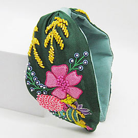 Embroidery Beaded Flower Knot Burnout Headband