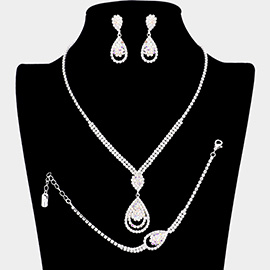 3PCS - Rhinestone Pave Teardrop Accented Necklace Jewelry Set