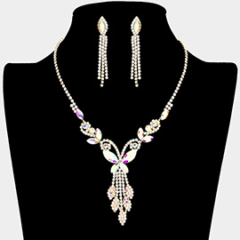 Butterfly Accented Rhinestone Necklace
