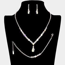 3PCS - Teardrop Stone Accented Rhinestone Necklace Jewelry Set