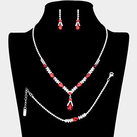 3PCS - Teardrop Stone Accented Rhinestone Necklace Jewelry Set