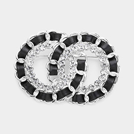 Stone Embellished Double Open Circle Link Pin Brooch