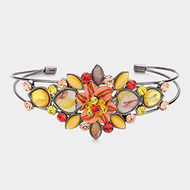 Stone Embellished Floral Cuff Bracelet