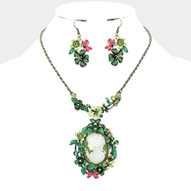 Cameo Centered Floral Pendant Necklace