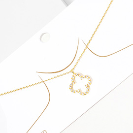 Gold Dipped CZ Quatrefoil Pendant Necklace