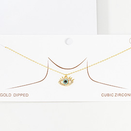 Gold Dipped CZ Evil Eye Pendant Necklace
