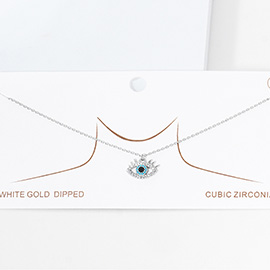 White Gold Dipped CZ Evil Eye Pendant Necklace