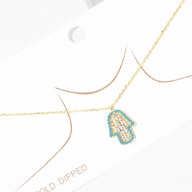 Gold Dipped CZ Hamsa Hand Pendant Necklace