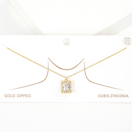 Gold Dipped CZ Rectangle Pendant Necklace