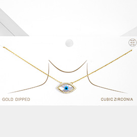 Gold Dipped CZ Mother of Pearl Evil Eye Pendant Necklace