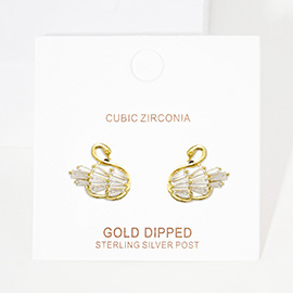 Gold Dipped CZ Swan Stud Earrings