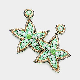Felt Back Pearl Stone Seed Beaded Starfish Dangle Earrings