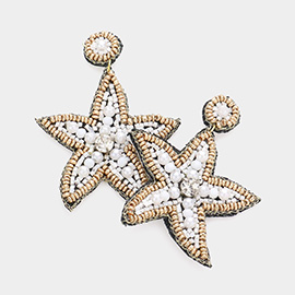 Felt Back Pearl Stone Seed Beaded Starfish Dangle Earrings