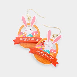 Happy Easter Message Resin Bunny Egg Basket Dangle Earrings