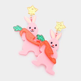 Glittered Star Resin Easter Bunny Carrot Link Dangle Earrings