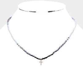 Cross Pendant Faceted Beaded Necklace