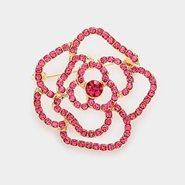 Rhinestone Embellished Flower Pin Brooch