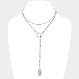 Rhinestone Embellished Teardrop Pendant Double Layered Y Necklace