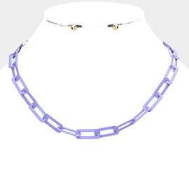 Colored Open Metal Rectangle Link Necklace
