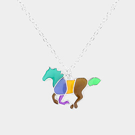 Colorful Running Horse Pendant Necklace