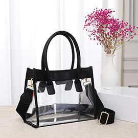 Solid Faux Leather Transparent Tote / Crossbody Bag