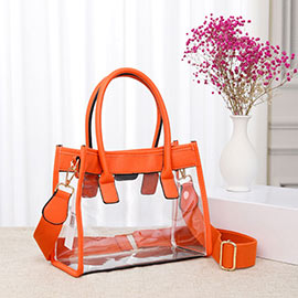 Solid Faux Leather Transparent Tote / Crossbody Bag