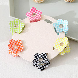6PCS - Checkerboard Patterned Flower Mini Hair Claw Clips