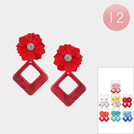 12Pairs - Flower Celluloid Acetate Square Link Dangle Earrings