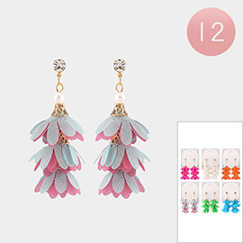 12Pairs - Pearl Floral Fabric Link Dangle Earrings