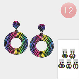 12Pairs - Bling Geometric Circle Oval Diamond Petal Dangle Earrings