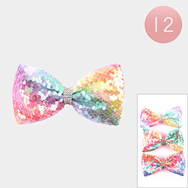 12PCS - Colorful Sequin Bow Snap Alligator Hair Clips