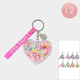 12PCS - Flower Cluster Heart I Love You Message Strap Keychains