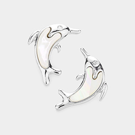 Mother of Pearl Dolphin Stud Earrings
