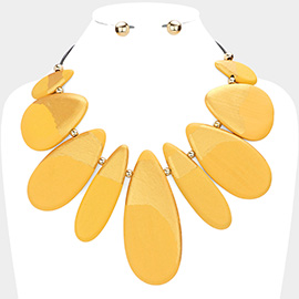 Gold Painted Teardrop Wood Necklace
