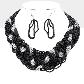 Braided Metal Chain Seed Beaded Necklace