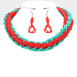 Braided Two Tone Seed Beaded Necklace
