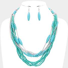 Metal Chain Seed Beaded Multi Layered Necklace