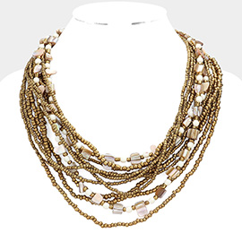 Mother of Pearl Seed Beaded Multi Layered Necklace