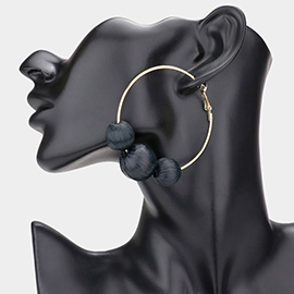 Raffia Wrapped Triple Ball Hoop Earrings