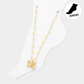 Butterfly Charm Faceted Bead Link Anklet