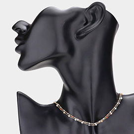 Faceted Bead Station Double Layered Choker Necklace