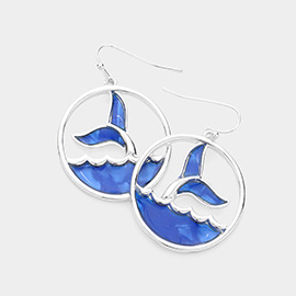 Whale Tail Wave Accented Round Dangle Earrings