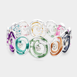 Stone Embellished Colored Swirl Metal Stretch Bracelet