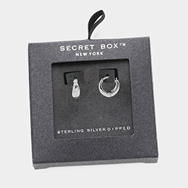 Secret Box _ Sterling Silver Dipped Metal Huggie Hoop Earrings