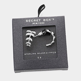 Secret Box _ Sterling Silver Dipped CZ Leaf Hoop Earrings