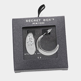 Secret Box _ Sterling Silver Dipped CZ Star Pointed Hoop Earrings
