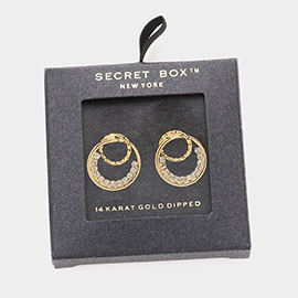 Secret Box _ 14K Gold Dipped CZ Double Open Circle Link Stud Earrings