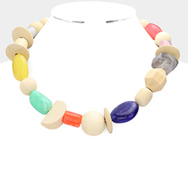 Marbled Bead Wood Collar Toggle Necklace